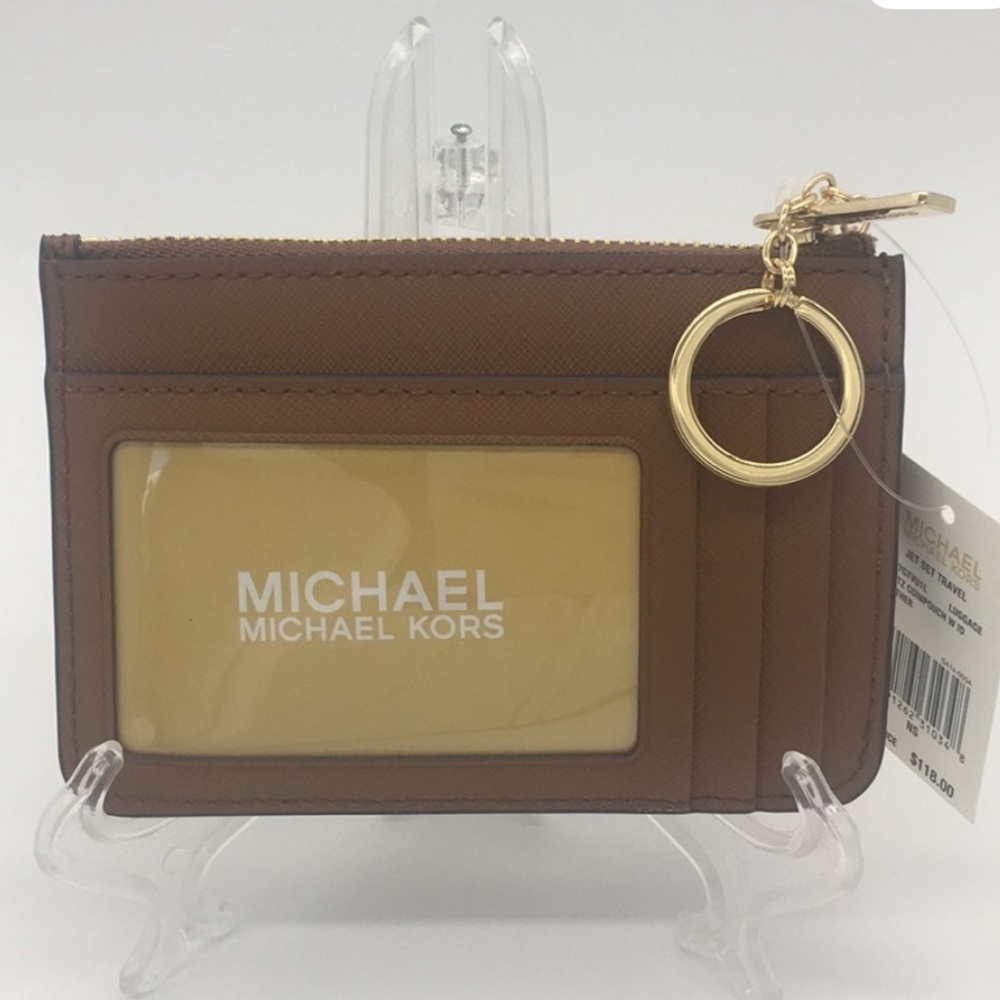 Michael Kors Luggage Leather ID Coinpouch with Gold Keyring - Picture 2 of 8
